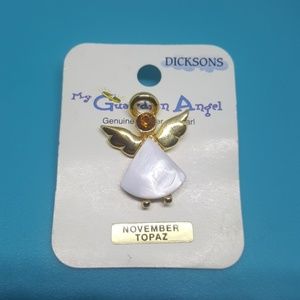 Goldtone genuine mop angel topaz november pin